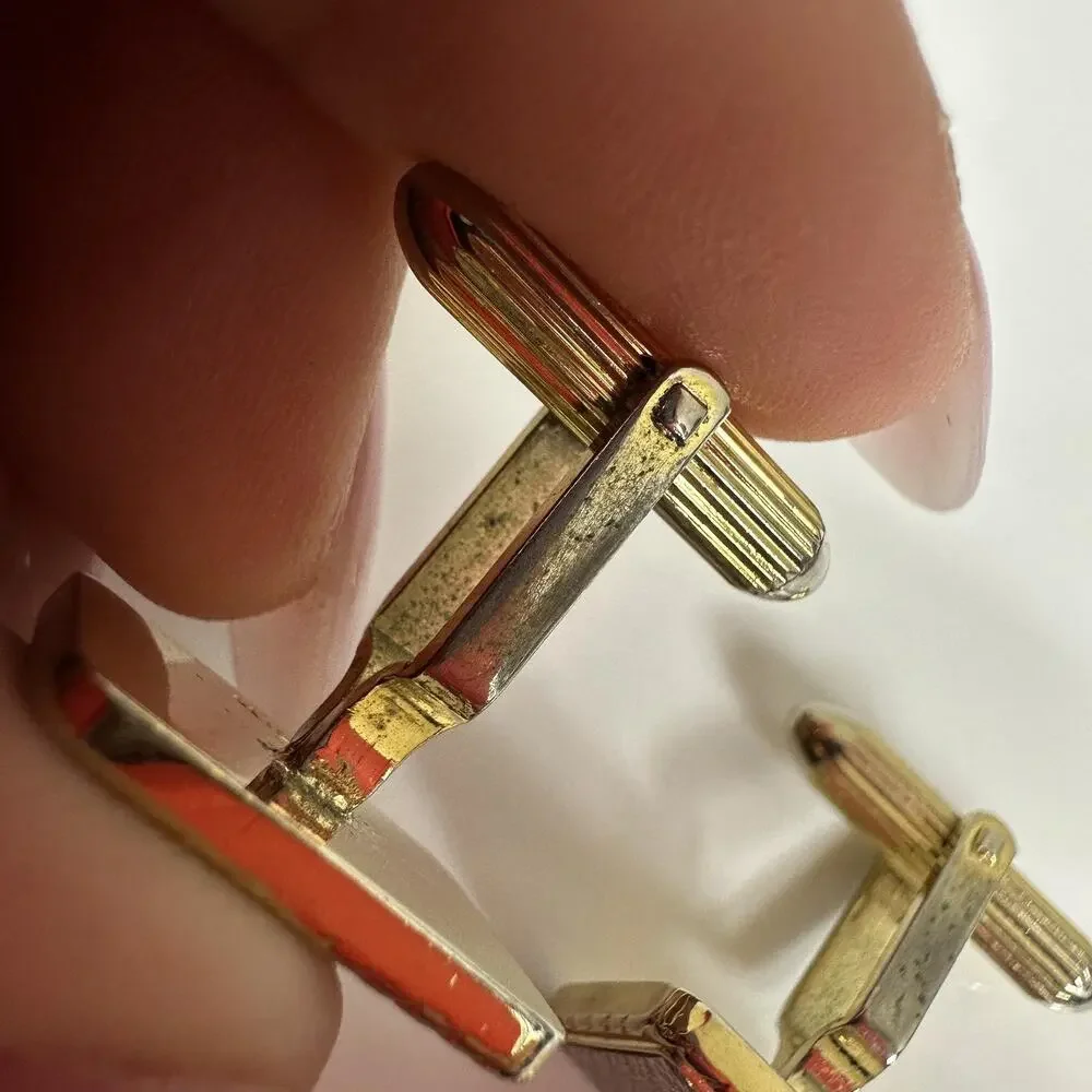 Vintage Burberrys Cufflinks Mens Gold Silver Tone Logo Rectangular Bullet Back